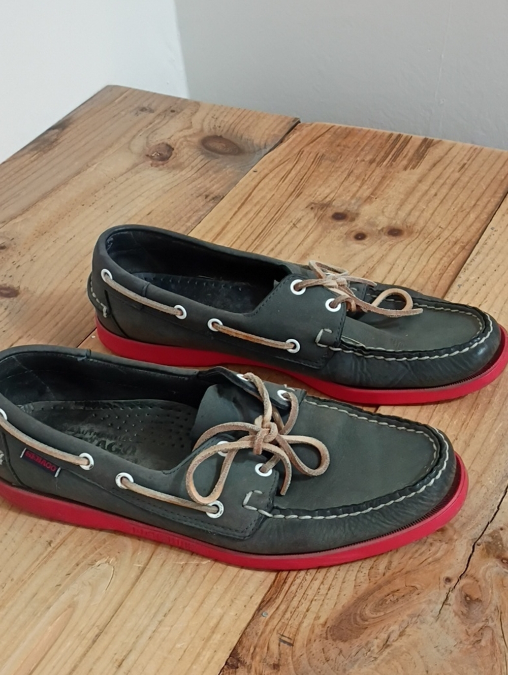 Authentic Sebago Docksides Navy /Red Boat Shoes Size 9